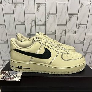 New Nike Air Force 1 07 LV8 Light Khaki Black Leather Low Mens 9